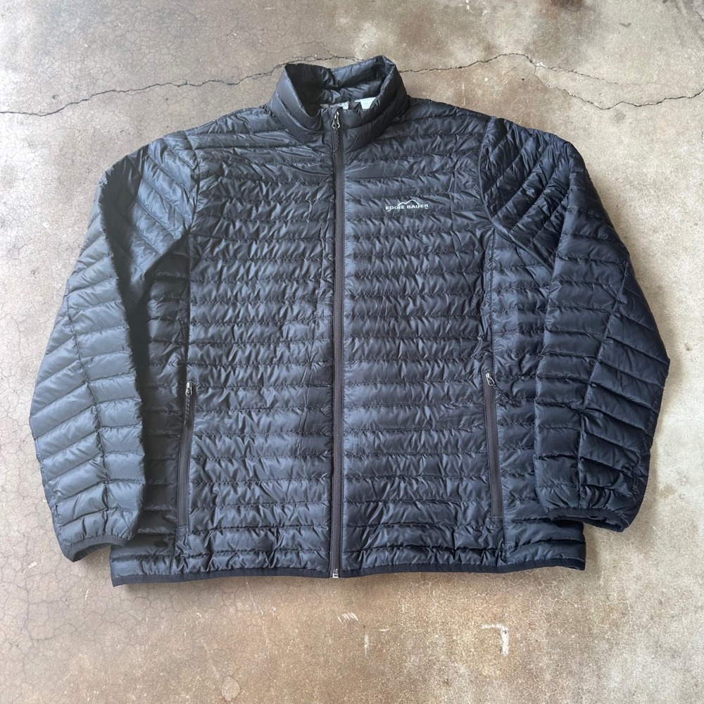 Eddie Bauer Puffer Jacket Mens XL Black Excellent 650 Down CirrusLite Full Zip
